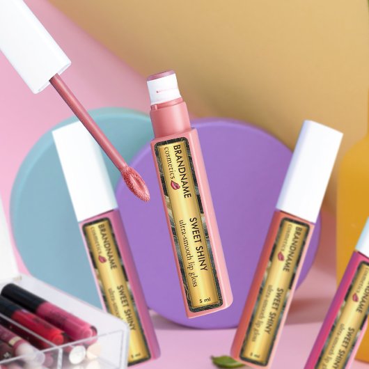 Elegant Zwart Goud Folie Glitter Agaat Lip Gloss Labels