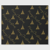 Elegant zwart goud folie kerstboom patroon cadeaupapier (Vlak)