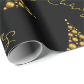Elegant zwart goud folie kerstboom patroon cadeaupapier (Rol Hoek)