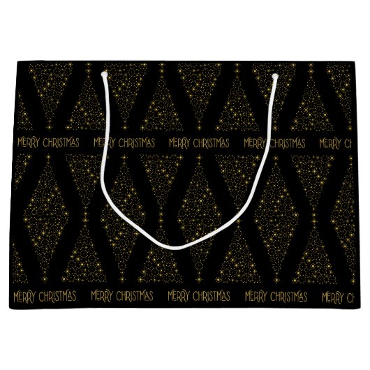 Elegant Zwart Goud Folie Kerstmis Pine Tree Groot Cadeauzakje (Voorkant)