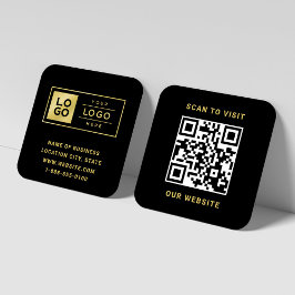 Elegant Zwart Goud Folie Logo QR Website Vierkante Visitekaartje