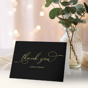 Elegant Zwart Goud Folie Script Bedankt Kaart