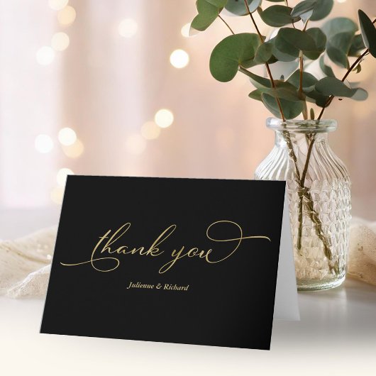 Elegant Zwart Goud Folie Script Bedankt Kaart