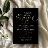 Elegant Zwart Goud Folie Script Engagement Party Kaart