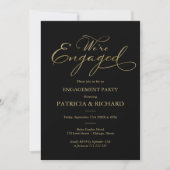 Elegant Zwart Goud Folie Script Engagement Party Kaart (Voorkant)