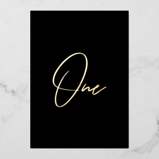 Elegant Zwart & Goud Folie Trouwtafel Nummer Folie Feestdagenkaart (Voorkant)