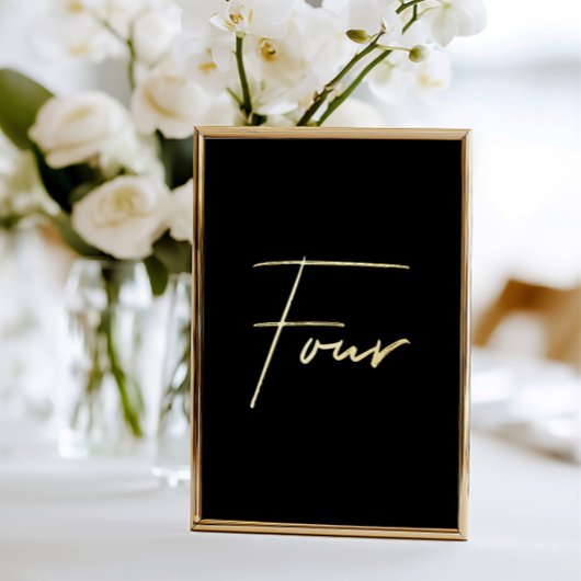 Elegant Zwart & Goud Folie Trouwtafel Nummer Folie Feestdagenkaart