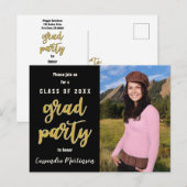 Elegant Zwart Goud Foto Afstudeerfeest Uitnodigen Uitnodiging Briefkaart (Voorkant / Achterkant)