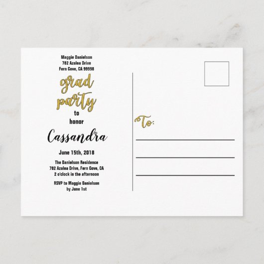 Elegant Zwart Goud Foto Afstudeerfeest Uitnodigen Uitnodiging Briefkaart (Achterkant)