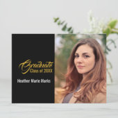 Elegant Zwart Goud Foto Afstuderen Celebration Kaart (Staand voorkant)