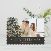 Elegant Zwart Goud Foto Merry Christmas Kaart (Staand voorkant)