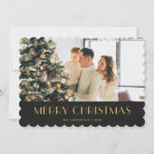 Elegant Zwart Goud Foto Merry Christmas Kaart (Voorkant)