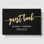 Elegant zwart goud foto minimalistisch script gastenboek (Voorkant)
