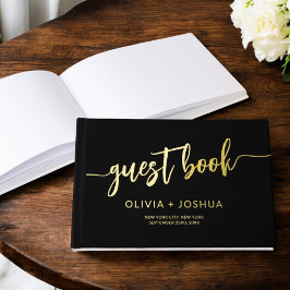 Elegant zwart goud foto minimalistisch script gastenboek