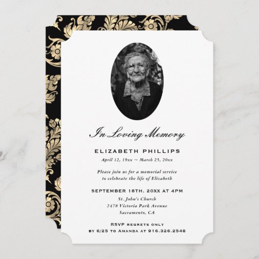 Elegant zwart goud foto monument kaart (Voorkant / Achterkant)