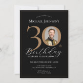 Elegant Zwart Goud Foto Verrassing 30e Verjaardag Kaart (Voorkant)