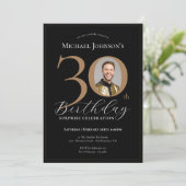 Elegant Zwart Goud Foto Verrassing 30e Verjaardag Kaart (Staand voorkant)