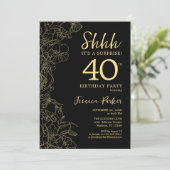 Elegant Zwart Goud Foto Verrassing 40e Verjaardag Kaart (Staand voorkant)
