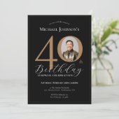 Elegant Zwart Goud Foto Verrassing 40e Verjaardag Kaart (Staand voorkant)