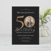Elegant Zwart Goud Foto Verrassing 50e Verjaardag Kaart (Staand voorkant)
