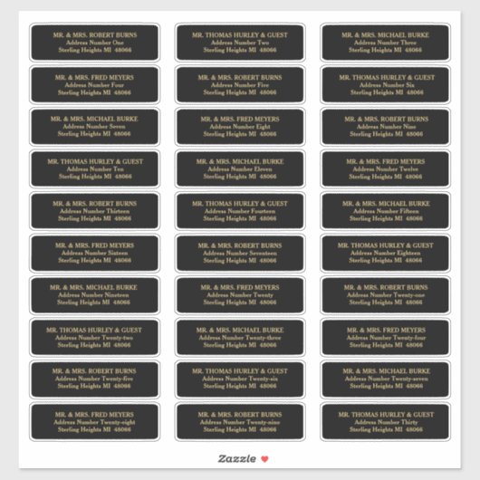 Elegant Zwart Goud Gastenlijst Mailing Labels (Vel)