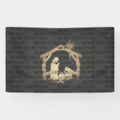 Elegant Zwart Goud Geboorte Vrolijk Kerstfeest Spandoek (Horizontaal)