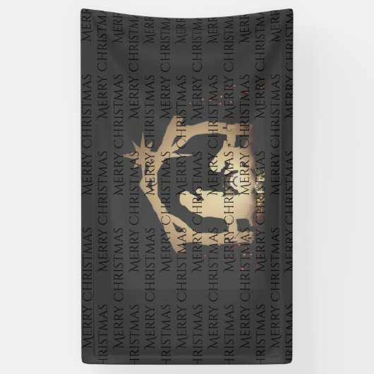 Elegant Zwart Goud Geboorte Vrolijk Kerstfeest Spandoek (Verticaal)