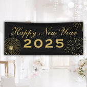 Elegant Zwart Goud Gelukkig Nieuwjaar 2025 Party B Spandoek
