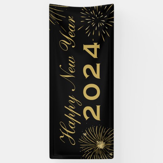 Elegant Zwart Goud Gelukkig Nieuwjaar 2025 Party B Spandoek (Verticaal)