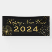 Elegant Zwart Goud Gelukkig Nieuwjaar 2025 Party B Spandoek (Horizontaal)