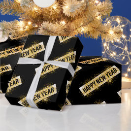 Elegant Zwart Goud Gelukkig Nieuwjaar Cadeaupapier
