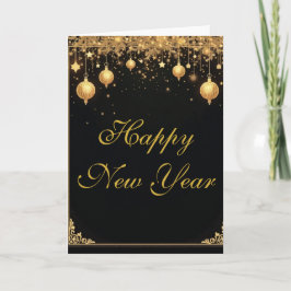 Elegant Zwart & Goud Gelukkig Nieuwjaar Kaart