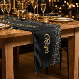 Elegant Zwart Goud Gelukkig Nieuwjaar Medium Tafelloper