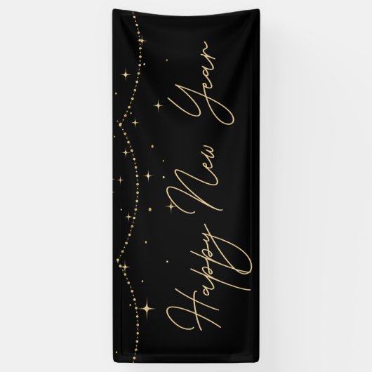 Elegant zwart goud Gelukkig Nieuwjaar Spandoek (Verticaal)