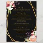 Elegant Zwart Goud Geometrisch Bloemen Bruiloft Programmakaart (Achterkant)
