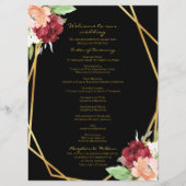 Elegant Zwart Goud Geometrisch Bloemen Bruiloft Programmakaart (Voorkant)