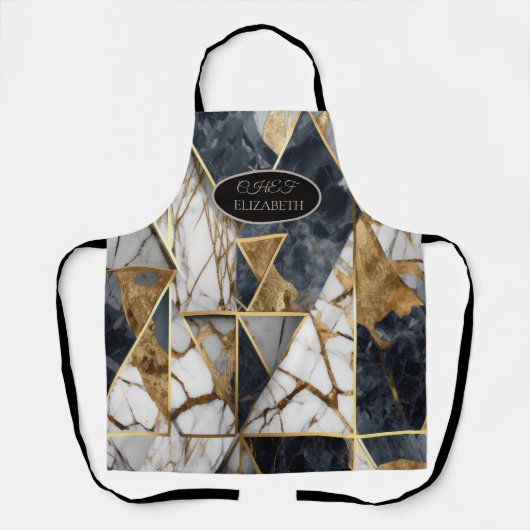 Elegant Zwart Goud Geometrisch Marmer Schort (Voorkant)