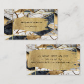 Elegant Zwart Goud Geometrisch Marmeren Borstelsla Visitekaartje (Voorkant / Achterkant)