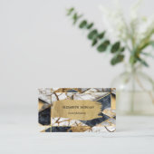 Elegant Zwart Goud Geometrisch Marmeren Borstelsla Visitekaartje (Staand voorkant)