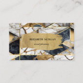 Elegant Zwart Goud Geometrisch Marmeren Borstelsla Visitekaartje (Voorkant)