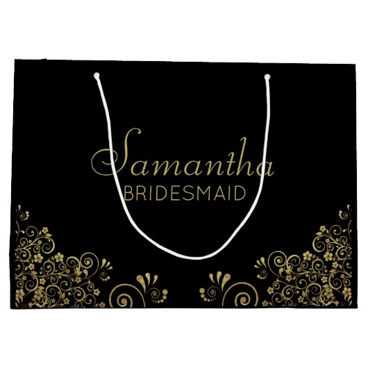 Elegant zwart goud gepersonaliseerd bruidsmeisje groot cadeauzakje (Achterkant)