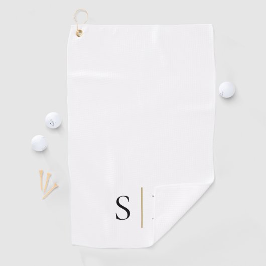 Elegant zwart goud gepersonaliseerd monogram  golfhanddoek (Insitu)