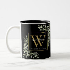 Elegant zwart goud gepersonaliseerd monogram  tweekleurige koffiemok