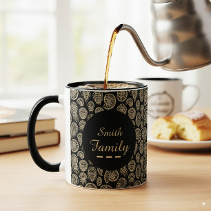 Elegant zwart goud gepersonaliseerde familienaam F Mok