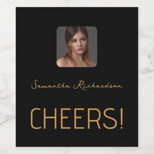 Elegant zwart goud gepersonaliseerde foto naam scr wijn etiket (Enkel label)