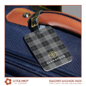 Elegant zwart goud geplakt tartan monogram bagagelabel
