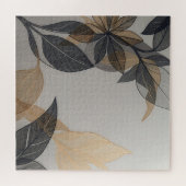 Elegant zwart goud gestileerd blad botanisch patro legpuzzel (Horizontaal)