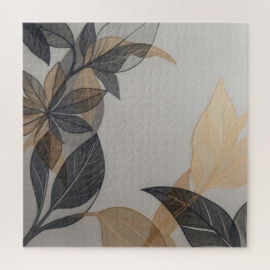 Elegant zwart goud gestileerd blad botanisch patro legpuzzel (Verticaal)