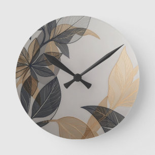 Elegant zwart goud gestileerd blad botanisch patro ronde klok
