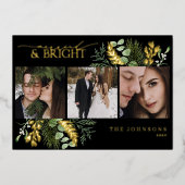 Elegant Zwart Goud Getrouwd & Heldere Kerstmis Folie Feestdagenkaart (Voorkant)